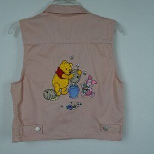 Vintage 90s Disney Store Embroidered Winnie the Pooh Pink Denim Vest Size Small